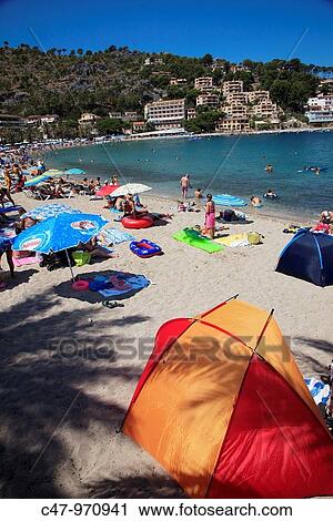 Spain, Mallorca, Balearic Island, Port de Soller, Platja Den Repic The village of Puerto de Soller is the only resort along the west coast of Mallorca View Large Photo Image Stock Image - Spain, Mallorca, Balearic Island, Port de Soller, Platja Den Repic The village of Puerto de Soller is the only resort along the west coast of Mallorca. Fotosearch