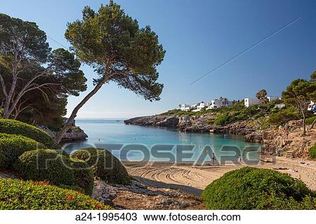 Spain, Mallorca Island, East Mallorca, Cala d??Or, Esmeralda Beach. View Large Photo Image Stock Image - Spain, Mallorca Island, East Mallorca, Cala d??Or, Esmeralda Beach.. Fotosearch