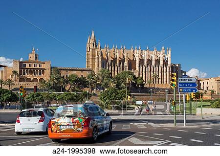 Spain, Mallorca Island, Palma City, Almudaina Palace and La Seu Cathedral. View Large Photo Image Stock Photo - Spain, Mallorca Island, Palma City, Almudaina Palace and La Seu Cathedral.. Fotosearch