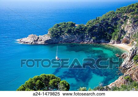 Stock Photography - Spain, spring 2011, Girona Province, Costa Brava Coast, Tossa de Mar City, Cala Futadera Beach.. Fotosearch