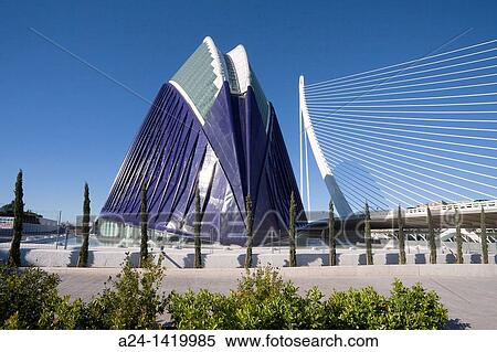 Spain, Valencia Comunity, Valencia City, The City of Arts and Science built by Calatrava, The Agora and Assut del Or Bridge. View Large Photo Image Stock Photography - Spain, Valencia Comunity, Valencia City, The City of Arts and Science built by Calatrava, The Agora and Assut del Or Bridge.. Fotosearch