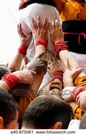 Spain Vic Traditional party of Castellers View Large Photo Image Stock Image - Spain Vic Traditional party of Castellers. Fotosearch