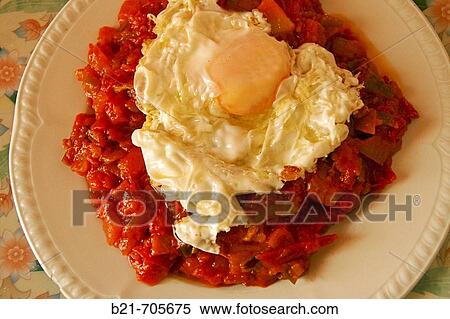 Spain_Andalusia_Cordoba_ Food:? Pisto? with fried egg. View Large Photo Image Stock Photography - Spain_Andalusia_Cordoba_ Food:? Pisto? with fried egg.. Fotosearch