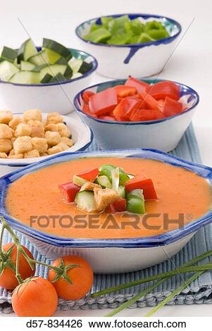 Stock Photograph - Spanish Cuisine Gazpacho Andalusian cold soup. Fotosearch