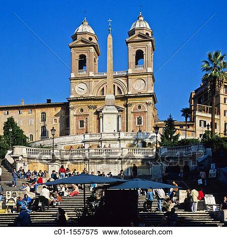 Spanish steps and Santissima Trinita dei Monti church, Rome, Italy View Large Photo Image Stock Photography - Spanish steps and Santissima Trinita dei Monti church, Rome, Italy. Fotosearch