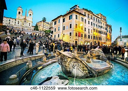 Spanish Steps with Fontana della Barcaccia. Church of Trinita dei Monti. Rome. Lazio. Italy. View Large Photo Image Stock Photo - Spanish Steps with Fontana della Barcaccia. Church of Trinita dei Monti. Rome. Lazio. Italy.. Fotosearch