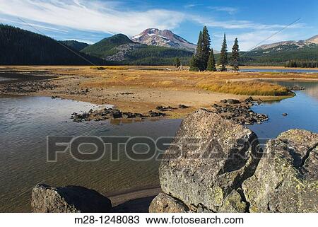 Sparks Lake and South Sister volcano, Willamette National Forest Oregon View Large Photo Image Stock Image - Sparks Lake and South Sister volcano, Willamette National Forest Oregon. Fotosearch