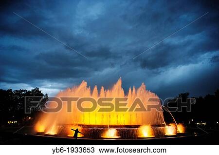 Spectacle of light and sound in the Magic fountain of Montjuic, Barcelona, Spain. View Large Photo Image Stock Image - Spectacle of light and sound in the Magic fountain of Montjuic, Barcelona, Spain.. Fotosearch