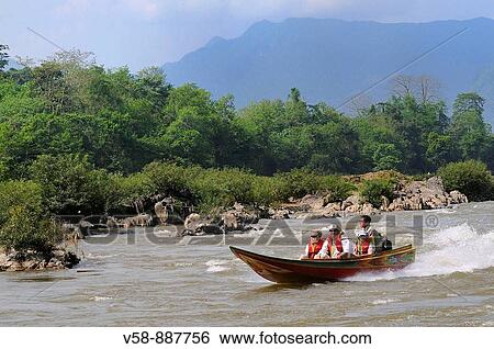 Speedboat, Nam Ou river, Nong Khiaw region, Luang Prabang province, Laos View Large Photo Image Stock Photograph - Speedboat, Nam Ou river, Nong Khiaw region, Luang Prabang province, Laos. Fotosearch