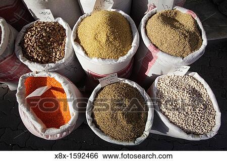 Stock Photograph - Spices at the souk, Amman, Jordan. Fotosearch