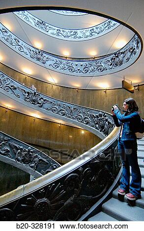 Stock Image - Spiral stairs by Donato Bramante at Vatican Museums. Vatican City, Rome. Italy. Fotosearch