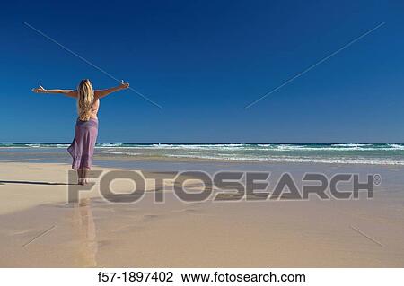 Stock Image - Spiritual young woman by the ocean. Fotosearch