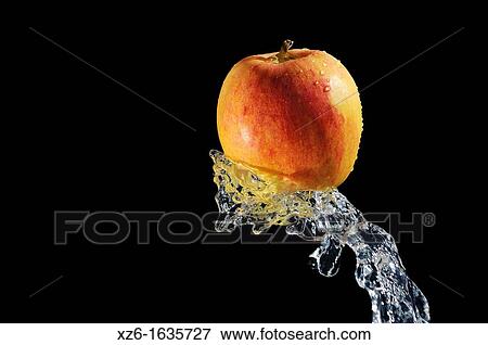 Stock Photo - Splashing water on red apple. Fotosearch