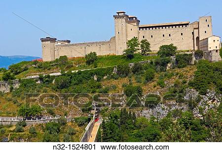 Spoleto, Albornoz Castle, Rocca Albornoz, Papal fortress, Umbria, Ponte delle torri, Tower Bridge, Italy, Europe. View Large Photo Image Stock Image - Spoleto, Albornoz Castle, Rocca Albornoz, Papal fortress, Umbria, Ponte delle torri, Tower Bridge, Italy, Europe.. Fotosearch