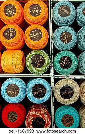 Stock Image - spools of colored thread, haberdashery.. Fotosearch