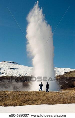 Spouting Hotspring of Geysir, Pingvellir National Park-UNESCO World Heritage Site, near Reykjavik, Iceland View Large Photo Image Stock Photo - Spouting Hotspring of Geysir, Pingvellir National Park-UNESCO World Heritage Site, near Reykjavik, Iceland. Fotosearch
