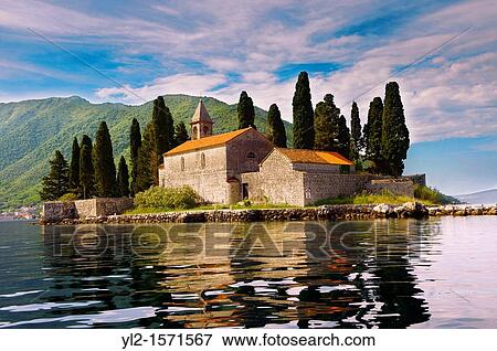 St George Island Kotor Bay, Perast Monte View Large Photo Image Stock Photo - St George Island Kotor Bay, Perast Monte. Fotosearch