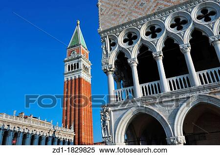 St Mark's Campanile - Campanile di San Marco in Italian, the bell tower of St Mark's Basilica in Venice, Italy View Large Photo Image Stock Photography - St Mark's Campanile - Campanile di San Marco in Italian, the bell tower of St Mark's Basilica in Venice, Italy. Fotosearch