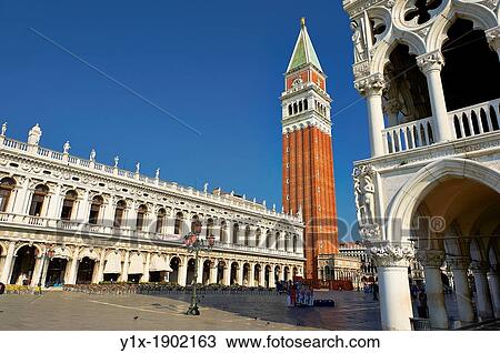 St Mark's Campinale & Doge's Palace and on the left the Biblioteca Nazionale Marciana National Library of St Mark's is a library and Renaissance building in Venice, Veneto, Italy View Large Photo Image Stock Image - St Mark's Campinale & Doge's Palace and on the left the Biblioteca Nazionale Marciana National Library of St Mark's is a library and Renaissance building in Venice, Veneto, Italy. Fotosearch