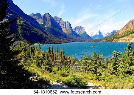Stock Image - St Mary Lake Glacier National Park Montana MT US. Fotosearch