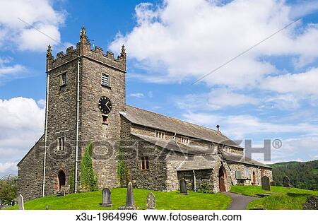 St Michael and All Angels Church, Hawkshead in the Lake District, Cumbria, England. View Large Photo Image Stock Photograph - St Michael and All Angels Church, Hawkshead in the Lake District, Cumbria, England.. Fotosearch