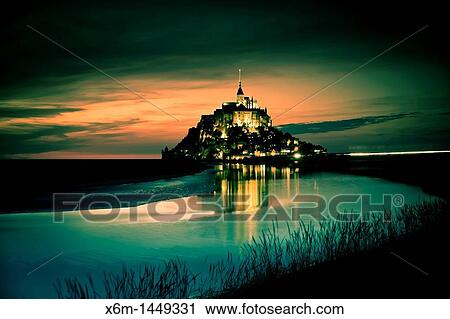 St Michael's Mount and its Bay at sunset, Manche Department, Basse-Normandie region, Normandy, France, Europe View Large Photo Image Stock Image - St Michael's Mount and its Bay at sunset, Manche Department, Basse-Normandie region, Normandy, France, Europe. Fotosearch