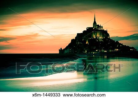 St Michael's Mount and its Bay at sunset, Manche Department, Basse-Normandie region, Normandy, France, Europe View Large Photo Image Stock Image - St Michael's Mount and its Bay at sunset, Manche Department, Basse-Normandie region, Normandy, France, Europe. Fotosearch