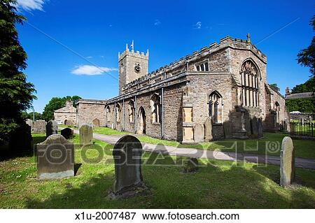 Stock Photo - St Oswalds Church at Askrigg in Wensleydale Yorkshire Dales England.. Fotosearch