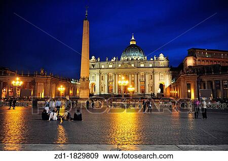 Stock Photo - St Peter's Basilica in Vatican at night in Rome, Italy. Fotosearch