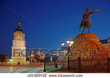 St Sophia Monastery, Bell Tower, Bogdan Khmielnitsky statue, Kiev, Ukraine View Large Photo Image Stock Image - St Sophia Monastery, Bell Tower, Bogdan Khmielnitsky statue, Kiev, Ukraine. Fotosearch