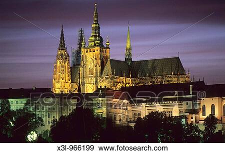 St Vitus cathedral and Prague Castle at dusk Czech Republic View Large Photo Image Stock Photo - St Vitus cathedral and Prague Castle at dusk Czech Republic. Fotosearch