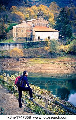 Stock Photo - Sta Maria La Real Collegiate church Tanes Redes Natural Park, Asturias, Spain. Fotosearch