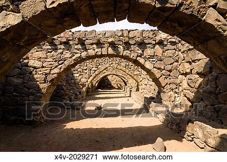 Stock Image - Stables, Qasr al Azraq Fort, T. E. Lawrence Head Quarter in 1917, Jordan, Middle East.. Fotosearch