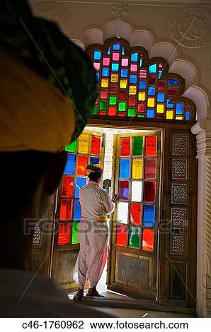 Stock Image - Stained Glass, Meherangarh Fort Jodhpur Rajasthan India.. Fotosearch