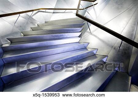 Stainless steel staircase in the entrace to Caixa Forum building, Madrid, Spain, work by Jacques Herzog and Pierre de Meuron View Large Photo Image Stock Image - Stainless steel staircase in the entrace to Caixa Forum building, Madrid, Spain, work by Jacques Herzog and Pierre de Meuron. Fotosearch