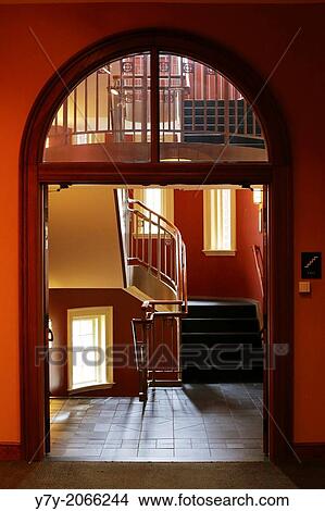 Picture - Staircase at Austin Hall, Romanesque Revival university building at Harvard Law School, Cambridge, MA, USA.. Fotosearch