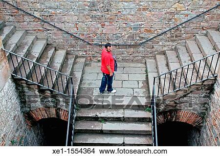 Picture - staircases, castle of Montjuich, Barcelona, Catalonia, Spain. Fotosearch
