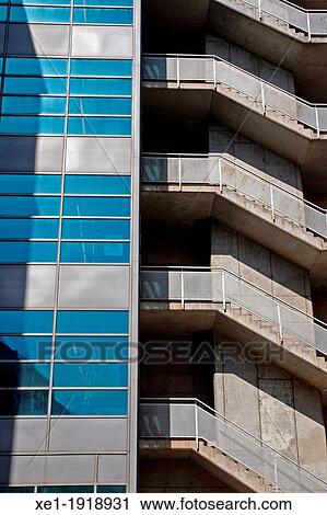 Stock Image - stairs, T-Systems building, 2003, architect: Batlle i Roig, 22 @, Barcelona, Catalonia, Spain.. Fotosearch