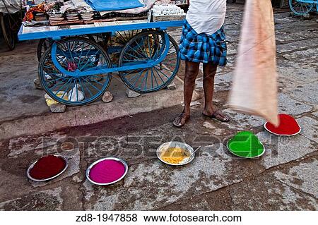 Stock Photo - stall powdered pigments in hampi village. india.. Fotosearch