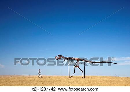 Stamford, South Dakota - Skeletons of a man and a dinosaur walking across the plains of South Dakota View Large Photo Image Stock Image - Stamford, South Dakota - Skeletons of a man and a dinosaur walking across the plains of South Dakota. Fotosearch