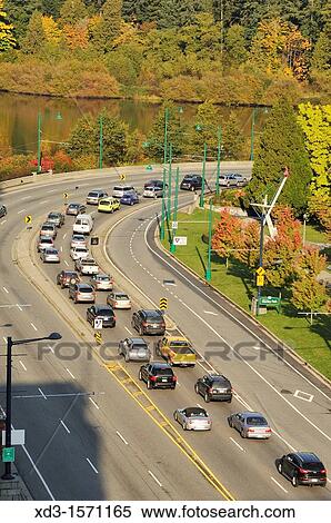 Stock Photography - Stanley Park Causeway in autumn, Vancouver, British Columbia, Canada. Fotosearch