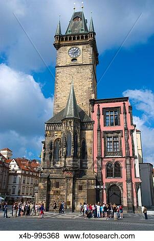 Staromestska radnice the Old Town Hall at old town square in Prague Czech Republic Europe View Large Photo Image Stock Photo - Staromestska radnice the Old Town Hall at old town square in Prague Czech Republic Europe. Fotosearch
