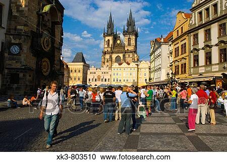Staromestske namesti the Old Town Square in front of the Astronomical clock in Prague Czech Republic Europe View Large Photo Image Stock Image - Staromestske namesti the Old Town Square in front of the Astronomical clock in Prague Czech Republic Europe. Fotosearch