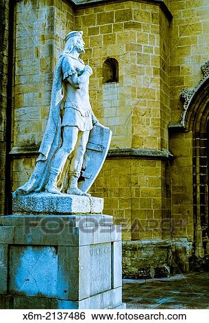 Stock Photograph - Statue of Alfonso II, king of Asturias. Plaza de la Catedral. Oviedo, Asturias, Spain, Europe.. Fotosearch