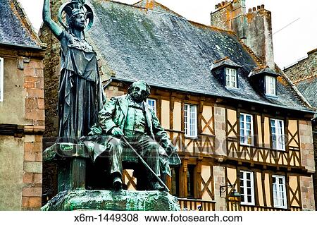 Statue of Ernest Renan in the town square Tr? guier Breton: Landreger is a port town in the C? tes-d? Armor department in Bretagne in northwestern France View Large Photo Image Stock Photo - Statue of Ernest Renan in the town square Tr? guier Breton: Landreger is a port town in the C? tes-d? Armor department in Bretagne in northwestern France. Fotosearch
