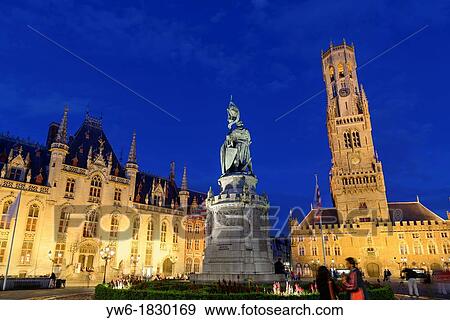 Statue of Jan Breydel and Pieter de Coninck with Belfry and Provincial Government Palace, Market Square, Bruges, Belgium View Large Photo Image Stock Photo - Statue of Jan Breydel and Pieter de Coninck with Belfry and Provincial Government Palace, Market Square, Bruges, Belgium. Fotosearch