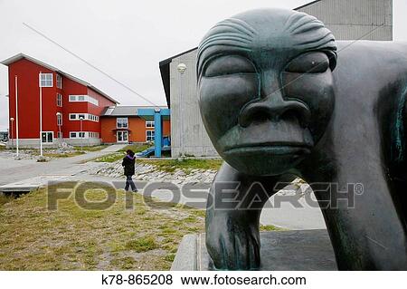 Stock Photo - Statue of Kaassassuk in front of the Greenland Home rule, Nuuk, Greenland. Fotosearch