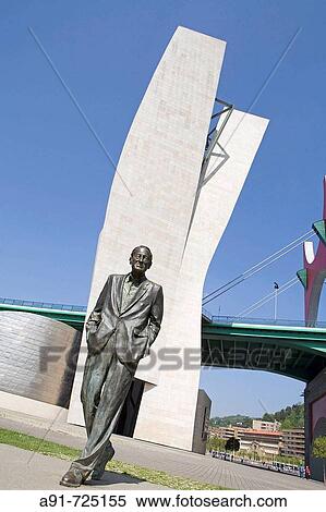 Stock Photography - Statue of Ramon Rubial Cavia by Guggenheim Museum, Bilbao. Biscay, Basque Country, Spain. Fotosearch