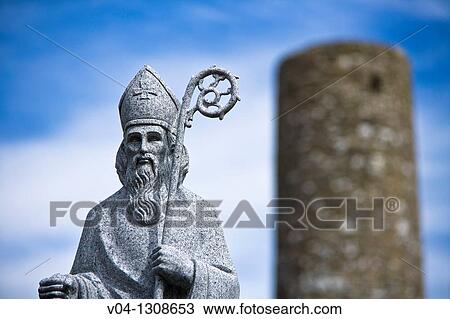 Statue of Saint Patrick and round tower, Aghagower, County Mayo, Ireland. View Large Photo Image Stock Image - Statue of Saint Patrick and round tower, Aghagower, County Mayo, Ireland.. Fotosearch