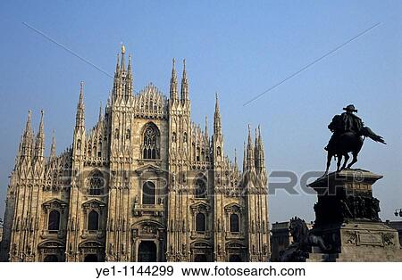 Stock Photo - Statue outside the Duomo di Milano, Milan, Italy.. Fotosearch